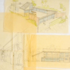 May include: A bundle of ten architectural sketches on translucent paper. The sketches depict various modern home designs, rendered in pencil with hints of color. The text "Bundle of 10pc" is visible in the upper right corner.