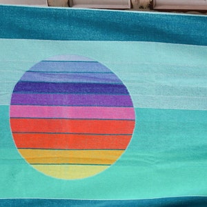 Huge Florida Kitsch Beach Towel / Vintage Coastal Decor / Sunrise Sunset Rainbow / Beach House Bathroom