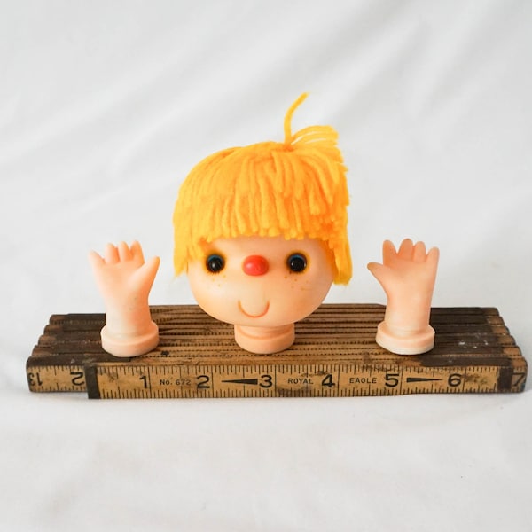 Various Colors Darice 3-Inch Doll Head for Reuse Repurpose / Yarn Hair with Hands / Vintage 70s 80s Retro Children