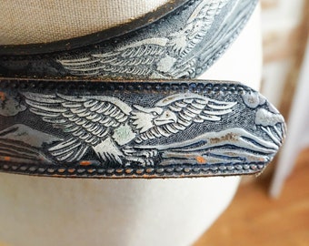 Leather Belt with Embossed Eagles / Patriotic American Clothing / Vintage Black Leather Rustic Country Menswear