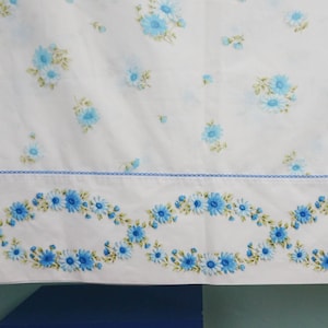 Twin Flat Sheet Tiny Print Floral Blue and White / Vintage Bedding Garden Theme Shabby Chic Decor