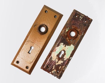 Choose ONE Pair of Steel Escutcheon Plates / Vintage Salvaged Door Hardware