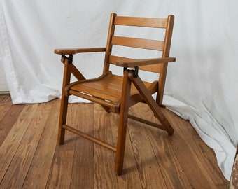 Childs Small Folding Wooden Chair / Rustic Cottage / Vintage Furniture