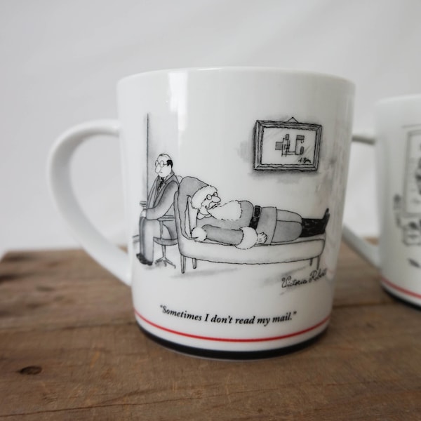 Funny Vintage Christmas Gift / Choose ONE New Yorker Cartoon Coffee Mug / Santa Humorous Holiday Gift