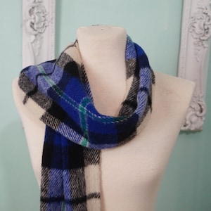 Chunky Plaid Wool Scarf / Blue White Black Vintage Warm Wrap