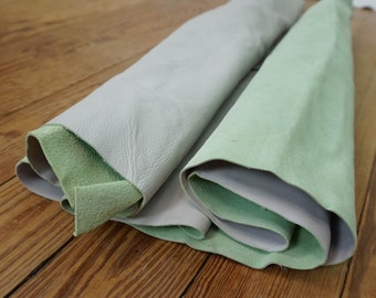 Spinneybeck Leather Various Large Pieces Pale Green Suede for Craft / Soft Upholstery Fabric / Vintage Sewing Tailoring