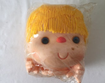 Darice 5 or 6-Inch Doll Head With Yarn Hair and Pair of Hands  for Reuse Repurpose / Vintage 70s 80s Retro Children