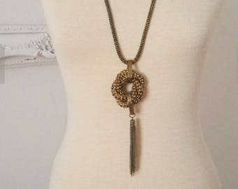 Vintage Daisy Fuentes Metal Mesh Pendant and Chain / Large Statement Necklace