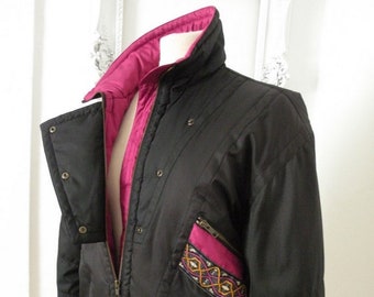 Black and Raspberry Pink Vintage White Stag Ski Jacket Women Sz Medium