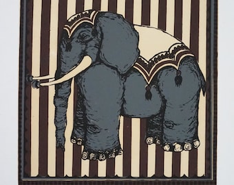 Circus Elephant Vintage Litho Print / Childs Room Decor