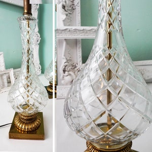 ONE Elegant Crystal Cut Glass Table Lamp / Vintage Jeannie Bottle Shape Lighting / Dramatic Glam Decor