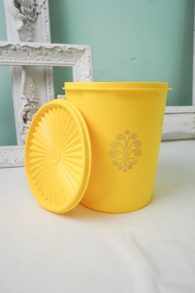 Bright Yellow Tupperware Servalier Canister / 1970s Modern Vintage / Kitchen Storage Retro Decor image 2