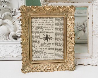 3" x 4" Ornate Metal Picture Frame with Convex Glass / Vintage Shabby Glam Desk Small Photo Display