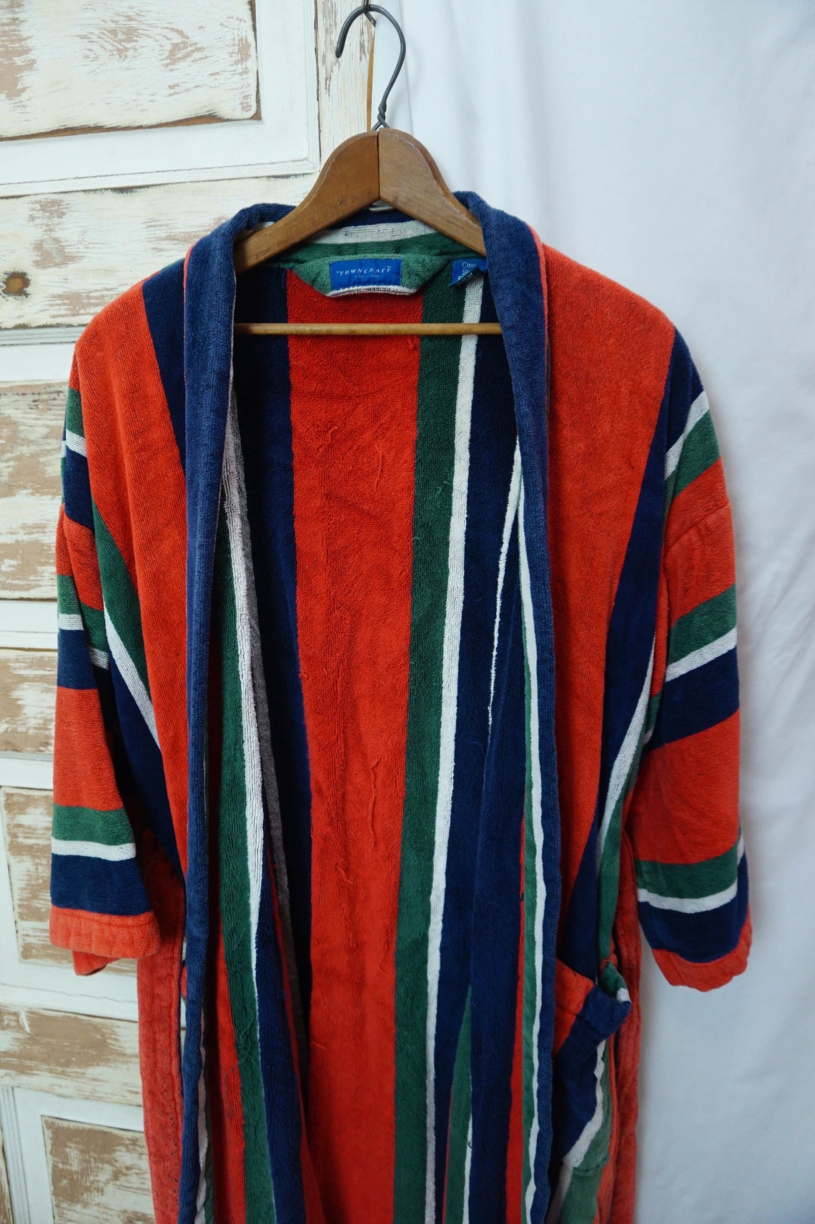 Thick Mens Terrycloth Robe / Red Blue Green Stripe / Vintage Etsy