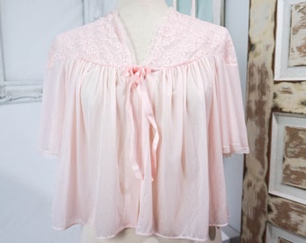 Dainty Pink Womens Bed Jacket / Mid Century Vintage Lingerie Sz M