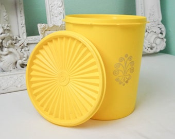 Bright Yellow Tupperware Servalier Canister / 1970s Modern Vintage / Kitchen Storage Retro Decor