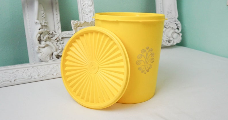 Bright Yellow Tupperware Servalier Canister / 1970s Modern Vintage / Kitchen Storage Retro Decor image 1