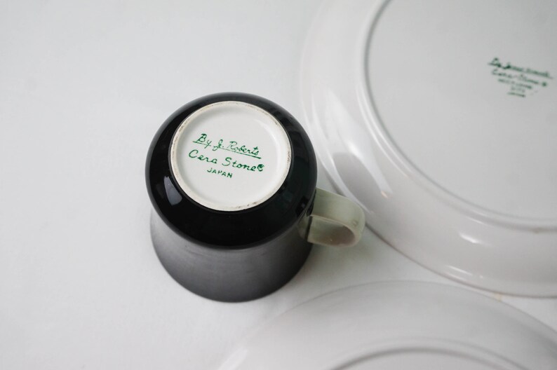 Set of Two Snack Plate and Mug Set / Black and White Cera Etsy