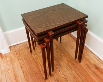 Set of Three Sleek Mid Century Side Tables  / Nesting Stacking / Vintage Accent Furniture