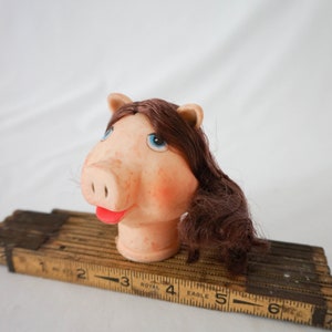 Pairs of Two Various Animal Doll Heads for Reuse or Repurpose / Vintage Elephant Rabbit Pig Childrens Toy image 2