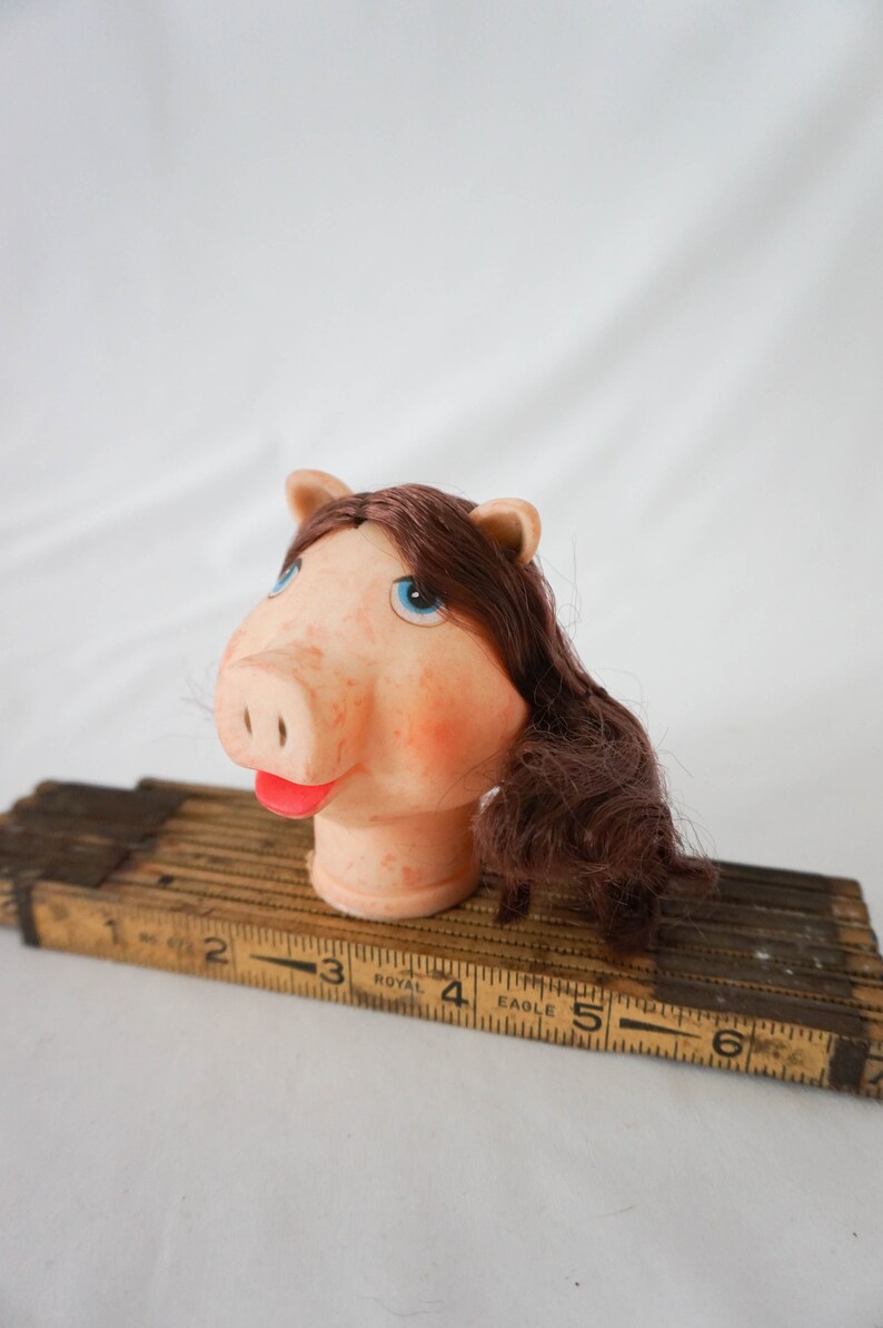 Pairs of Two Various Animal Doll Heads for Reuse or Repurpose / Vintage Elephant Rabbit Pig Childrens Toy image 2