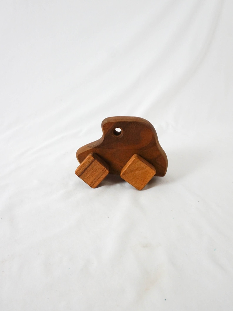 Small Wooden Toy Car with Square Wheels / Vintage Rustic Toy image 1