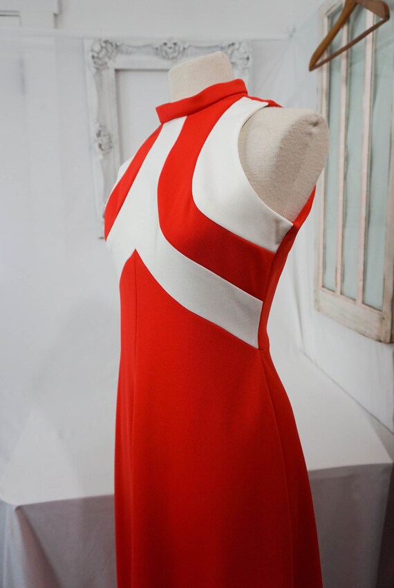 Mod 70s Orange and White Maxi Dress / 1970s Vinta… - image 5