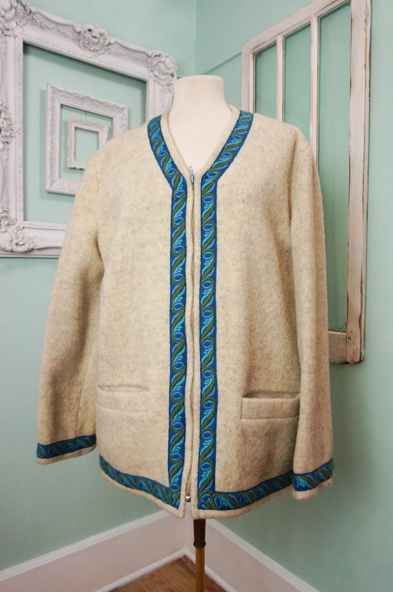 Blue and White Nordic Wool Cardigan / Women Vinta… - image 2