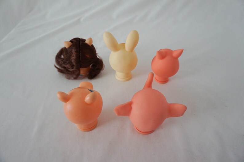 Pairs of Two Various Animal Doll Heads for Reuse or Repurpose / Vintage Elephant Rabbit Pig Childrens Toy image 8