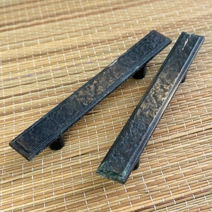 Pair of Two Drawer or Cabinet Handles Brutalist Bronze Hammered Finish / 70s Decor / Vintage Hardware Knobs Pulls / Furniture Restoration