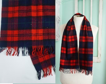 Pendleton Red Plaid Scarf with Fringe / Vintage Warm Winter Accessories