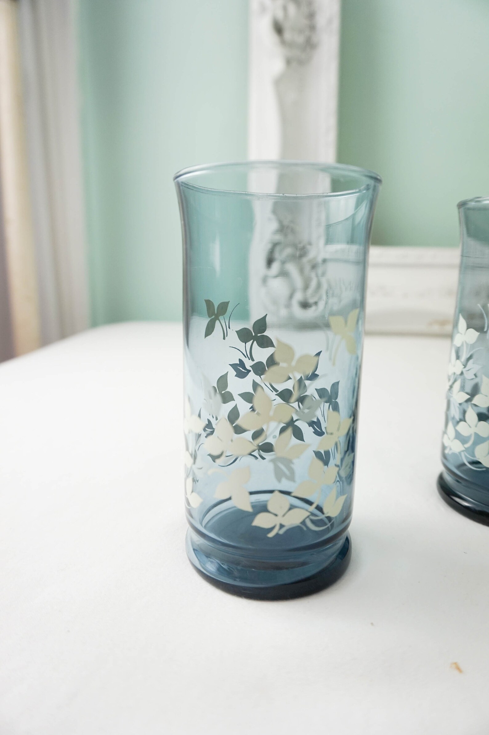 Set of 4 Blue Drinking Glasses / Vintage Table Barware Etsy