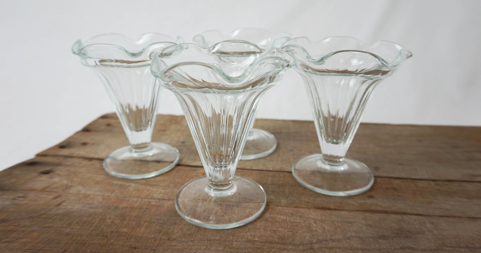 Set of FOUR Ice Cream Sundae Glasses / Ribbed Clear Glass 50s Etsy