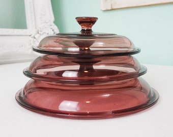 CHOOSE Replacement Lid or Base / Pyrex Corning Visions Cranberry Purple / Vintage Unmatched Glass Lids Casserole Dish