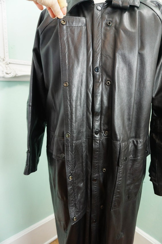 Black Leather Biker Trench Coat with Thinsulate L… - image 5