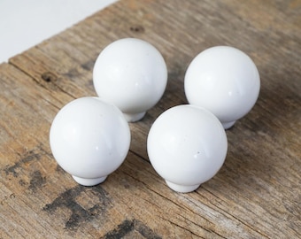 Variety of Round Ball White Porcelain Cabinet Knobs / Vintage Modern Ceramic Hardware Drawer Pulls / Retro Kitchen Renovation Decor