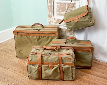 Hartmann Nylon and Leather Suitcase Set / Double Sided Valise / Shoulder Tote Overnighter / Vintage Luggage Boho Travel