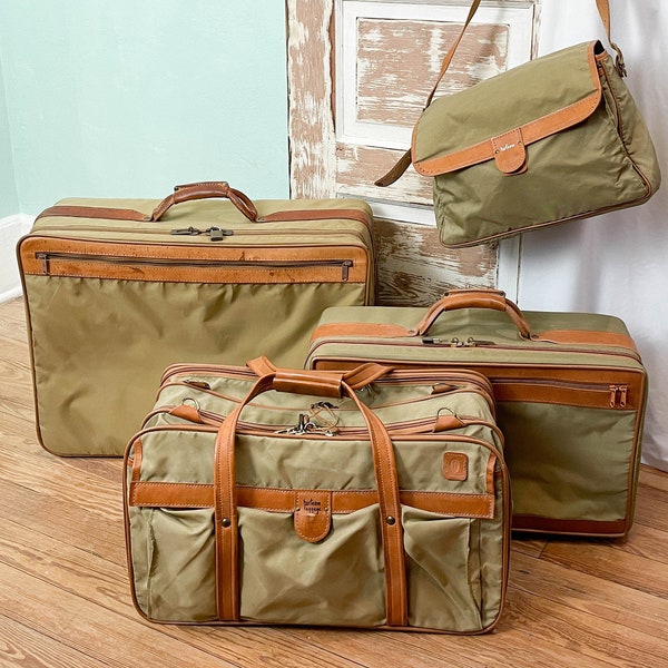 Hartmann Nylon and Leather Suitcase Set / Double Sided Valise / Shoulder Tote Overnighter / Vintage Luggage Boho Travel