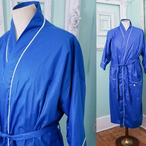 Pierre Cardin Bath Robe Blue with White Trim / Vintage Mens Dressing Gown / Retro Designer Pajamas