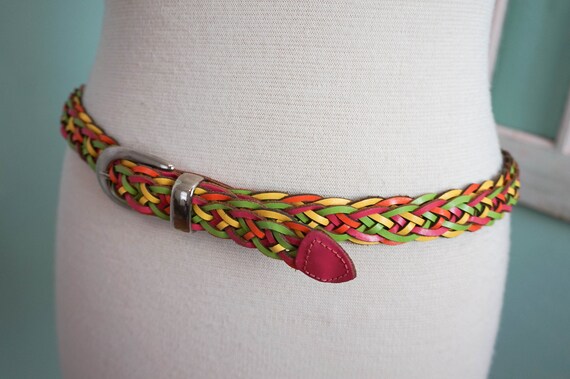 Woven Rainbow Braided Leather Belt / Vintage Wome… - image 5
