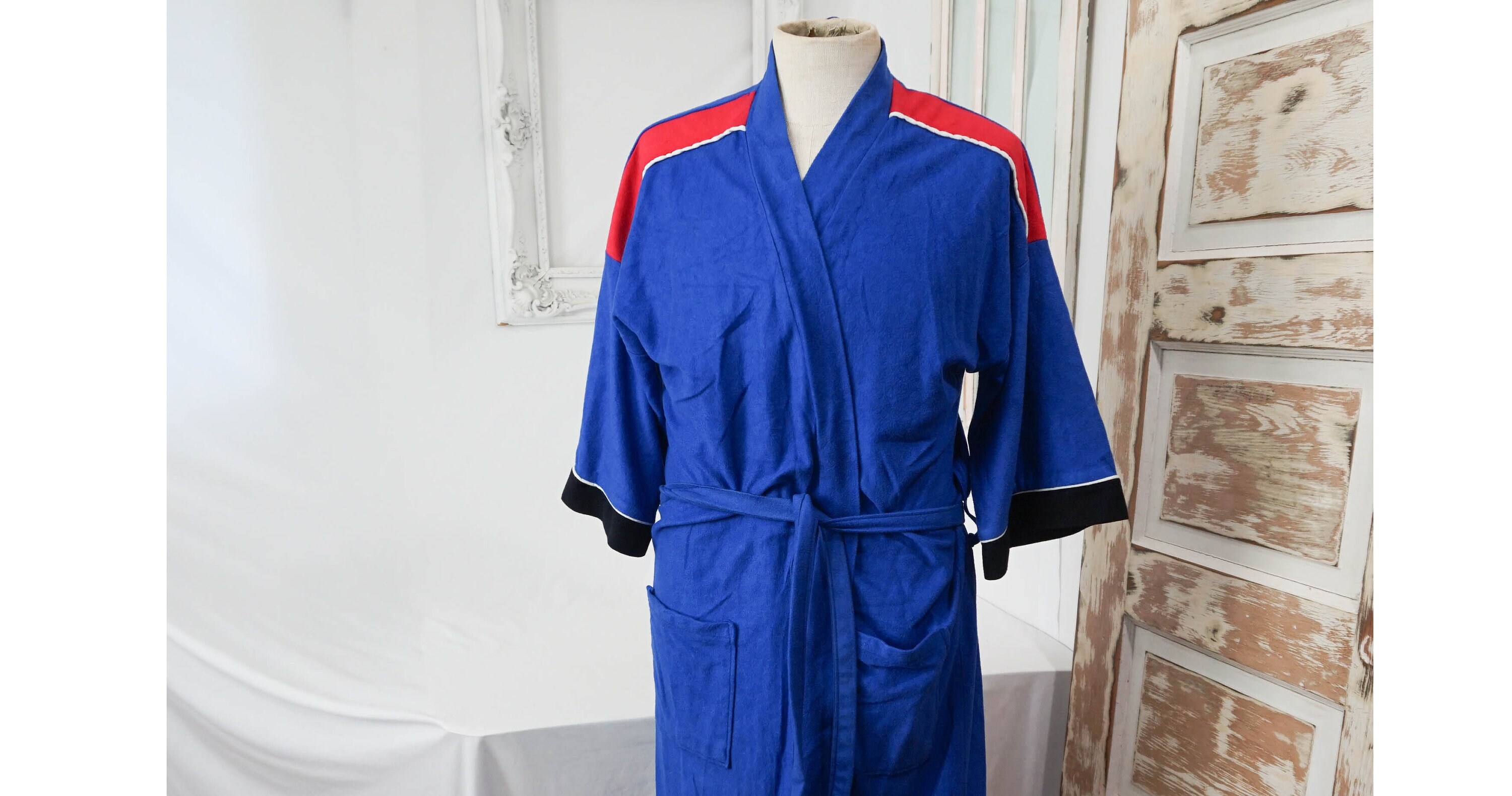 Bright Blue and Red Velour Robe / Vintage Mens Dressing Gown Etsy