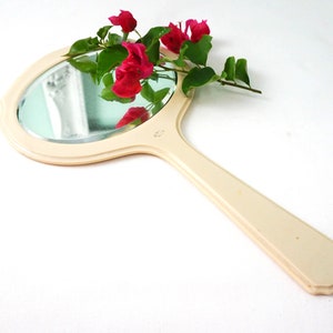 Large Art Deco Hand Mirror / Ivory Pyralin Dubarry Antique Vintage Boudoir Set