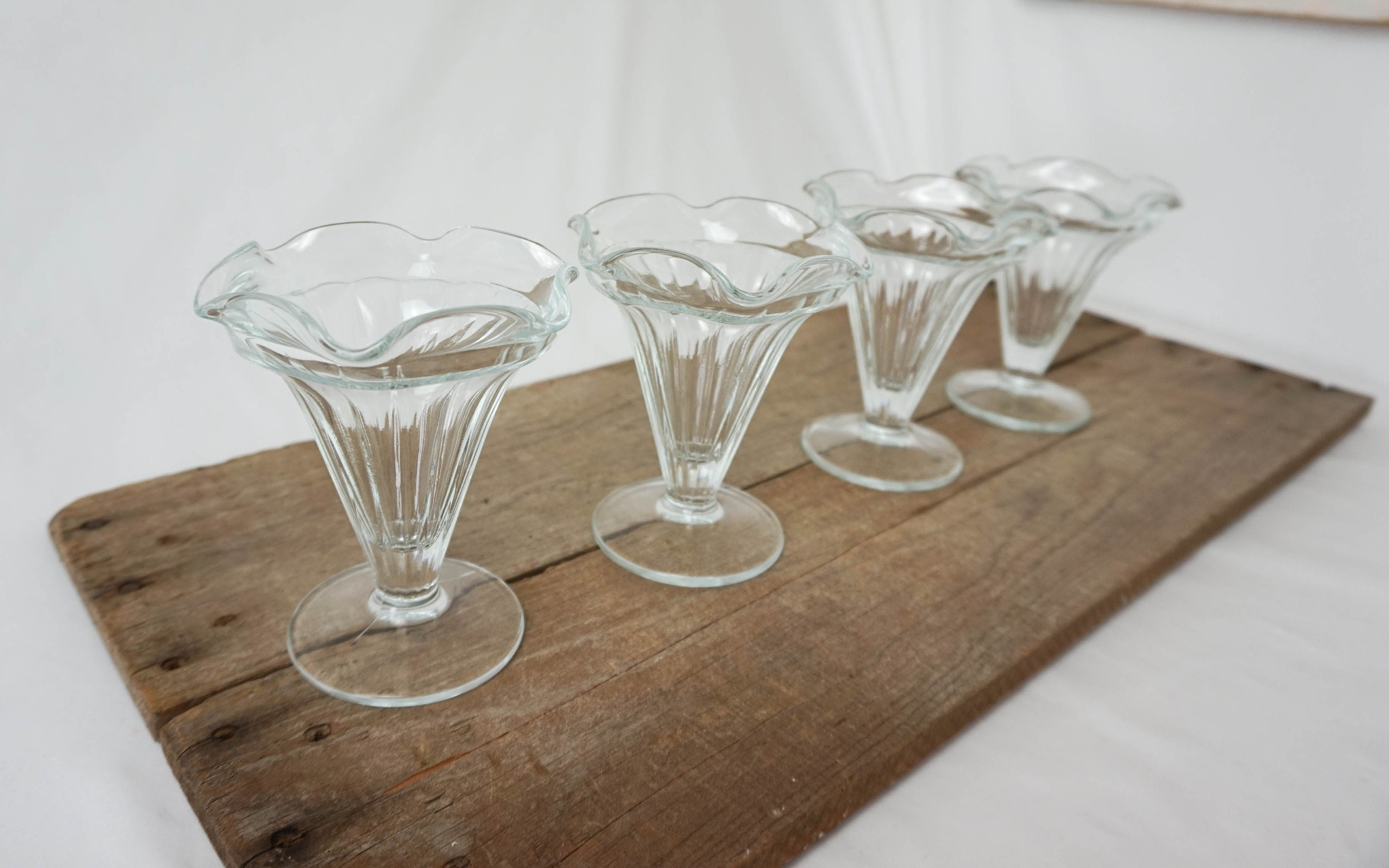 Set of FOUR Ice Cream Sundae Glasses / Ribbed Clear Glass 50s Etsy UK