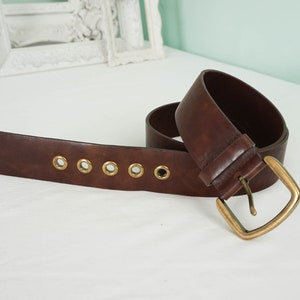 Soft Boho Leather Belt with Brass Rivets and Buckle / Vintage Sz 38