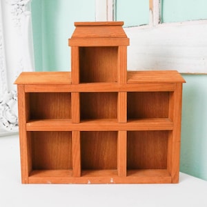 Schoolhouse Solid Wooden Curio Display / Vintage Shadow Box / House Shaped Collectible Shelves