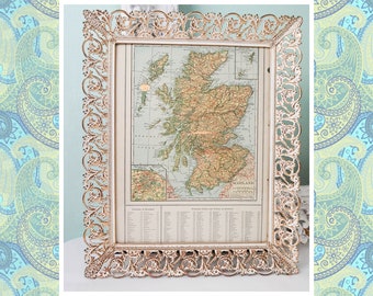 Choose ONE 17" x 14" Large Ornate Metal Picture Frame / Filligree Brassy Rubbed White Distressed Finish / Vintage Shabby Glam Wedding Photo