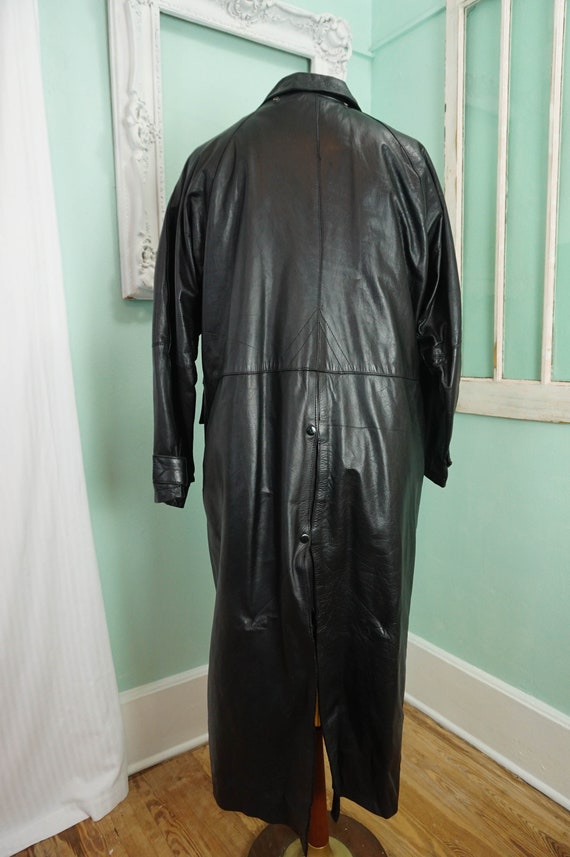 Black Leather Biker Trench Coat with Thinsulate L… - image 2