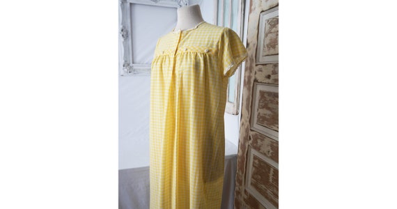 Yellow and White Gingham Check House Dress or Nig… - image 1