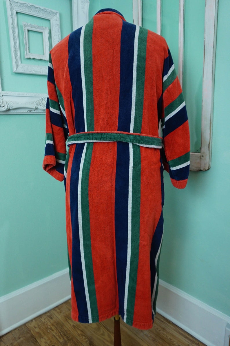 Thick Mens Terrycloth Robe / Red Blue Green Stripe / Vintage Etsy