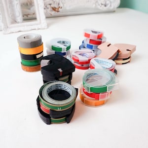 Choose from Various Rolls of Label Maker Tape / Vintage Dymo Printing Tool / Name Tag / Rotex / Avery / Christmas Crafts Yellow Gray Orange